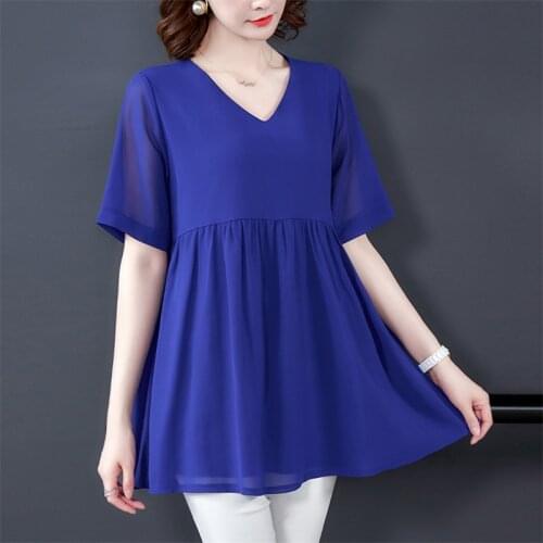 Spring Summer Women Chiffon Blouses Loose Solid Ruffles Shirts Lady Half Sleeve Office Work Shirts Womens Tops Plus Size M-8XL