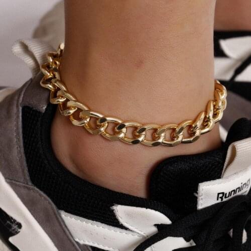 Simple Anklet Bracelets Foot Jewelry for Women Gold Color Cuban Link Chain Chunky Anklets Sandles Gothic Accessories