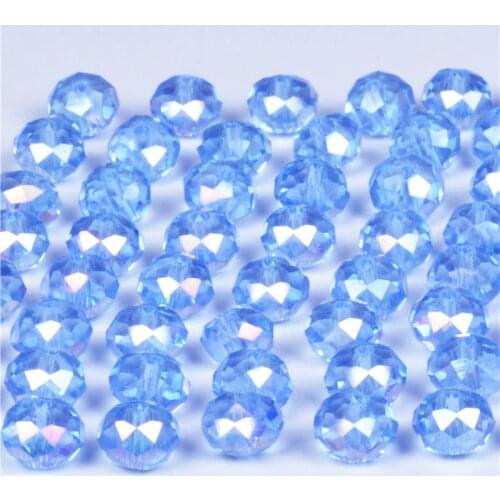 4mm 6mm 8mm Light Blue AB Color Rondelle Austria faceted Crystal Glass Beads Loose Spacer Round Beads for Jewelry Making