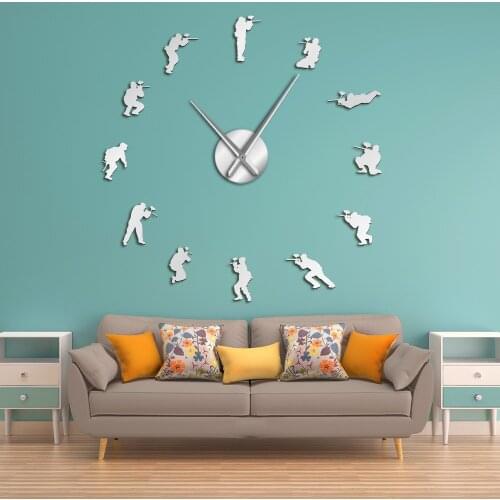 Paintball Quiet Sweep Quartz Wall Clock Shooting Exercise Game Home Decor Large Diy Clock Watch With Mirror Numbers Stickers