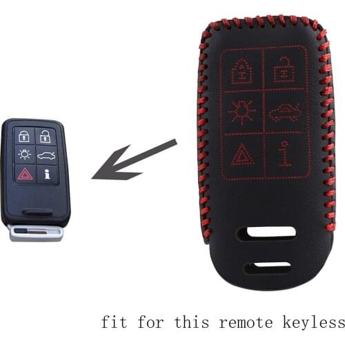 Genuine leather Keyless Remote Control Key Fob Cover Case Protector for Volvo 6 Buttons Red