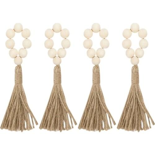 4pcs Wooden Beads Garland With Tassels Wall Hanging Pendant Napkin Ring Ornaments Kids Room DecorNursery Tent Props