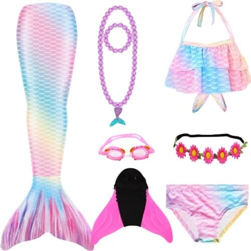 Girls Mermaid Tails for Swimming Child Cosplay Kids Costumes for Girls Swimmable Mermaid Tails with Monofin Birthday Party Dress