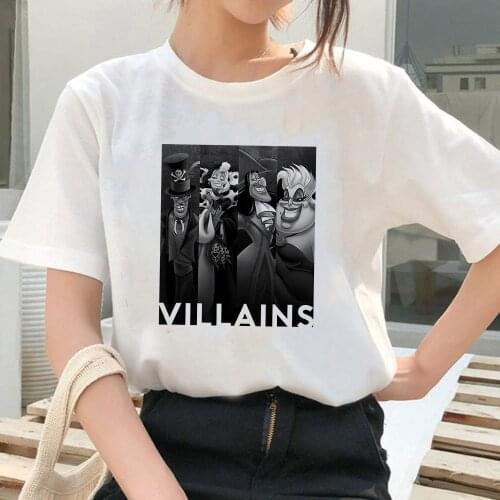 Disney Classy Villains Group Print T Shirt Short Sleeve O-neck Fashion Vintage Sweet Fresh College Wind Summer Women T-shirts