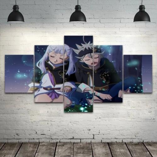 HD Prints Anime Asta and Noell Silva Canvas Painting Wall Art 5 Panel Black Clover Poster Home Decor For Bedroom Pictures Frame