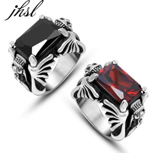 JHSL Red Black Stone Men Rings Stainless Steel Fashion Jewelry Christmas Gift Wholesale US Large Size 7 8 9 10 11 12