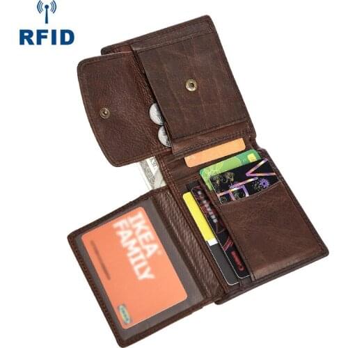 RFID Anti-theft Brush Leather Mens Wallet First Layer Leather Business Retro Short Multi-card Wallet Mens Bag