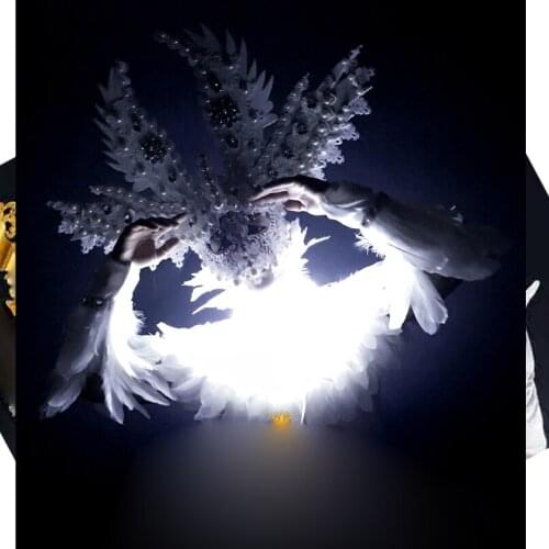 Eagle King Stage Show Costume Nightclub Mens DS White Feather Angel GOGO Dance Team Costumes Valentines wear