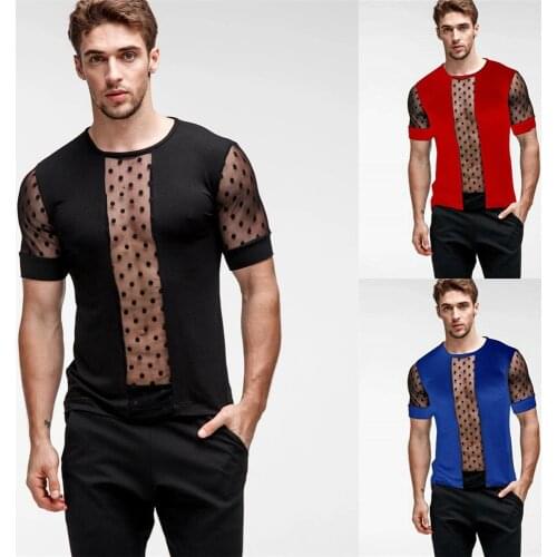 Trend Mens Transparent Sexy Mesh Crop Top T shirt Crew Sports Slim Fit Gym Training T-shirt Top Clubwear Fishnet Muscle Tee Vest