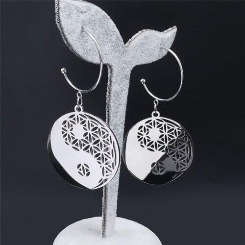 Fashion Tai Chi Yin Yang Bagua Flower of Life Drop Earing Silver Color Warings Women Bohemia Jewelry pendientes aro E428S01