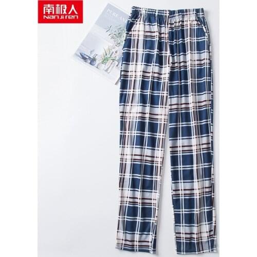 Nanjiren mens Pajama Sleepwear Pants Hot Sale Thin 100% Cotton mens Bottoms Casual Home Trousers Anti-mosquito Pajamas Pants