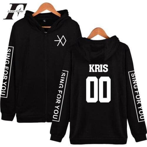 Harajuku moletom masculino EXO Kpop Printed Hoodie winter cotton sweatshirt Zipper jacket men casual tracksuit Exo streetwear