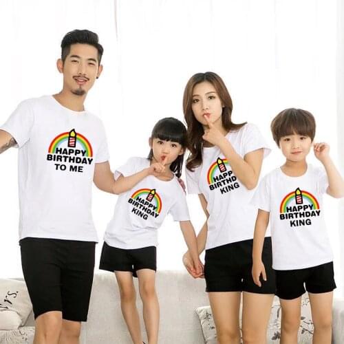 Matching Family Outfits Happy Birthday King Queen Prince Princess T Shirt Father Mother Daughter Son Clothes Family Look Gift