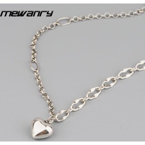 Mewanry 925 Sterling Silver Necklace for Women Trend Vintage Party Sweet Heart Pendant Couples Jewelry Birthday Gifts Wholesale