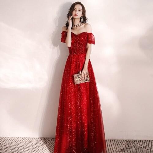 Special Occasion Dresses Illusion V-Neck Short Luxury Burgundy Lace Tulle Crystal Off The Shoulder A-Line Women Prom Gown E1060