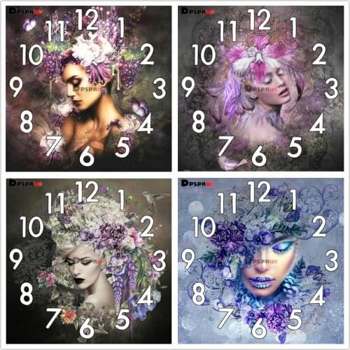 Dpsprue Full Diamond Painting Cross Stitch With Clock Mechanism Mosaic 5D Diy Square Round Cartoon Girl 3d Embroidery Gift HG142