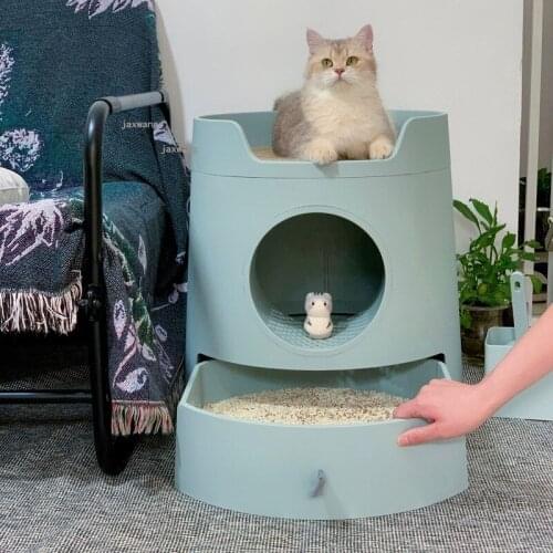 Fully Enclosed Plastic Cats Litter Box Front-entry Drawer Type Cat Toilet Splash-proof Kitty Bedpans Deodorant Training Sand Box