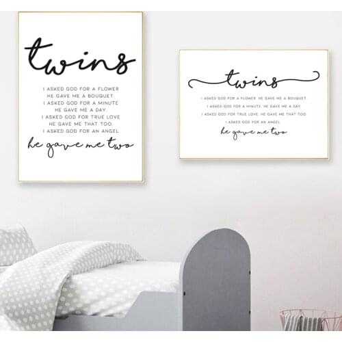 Twin Girl Boy Poem Quote Posters and Prints Twin Nursery Wall Art Canvas Painting Scandinavian Wall Pictures Kids Room Decor