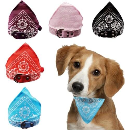 Pet Bandanas Collar Adjustable Pet Dog Cat Collars PU Leather Triangular Bibs Scarf Collar With Paisley Pattern Dog Accessories