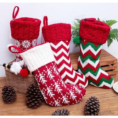 Christmas decorations Christmas socks red and white knitted socks wool gift bags for children 2021 new year pattern 40cm long