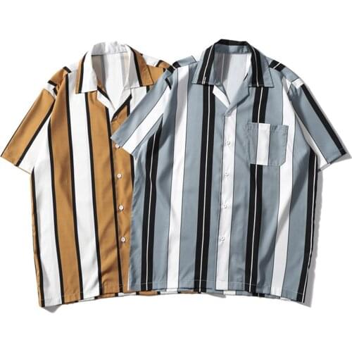 2019 Striped Shirts for Men Shorts Sleeve Printed Hawaiian Summer Beach Shirts Fashion Harajuku Casual Korean Tee Shirt Homme