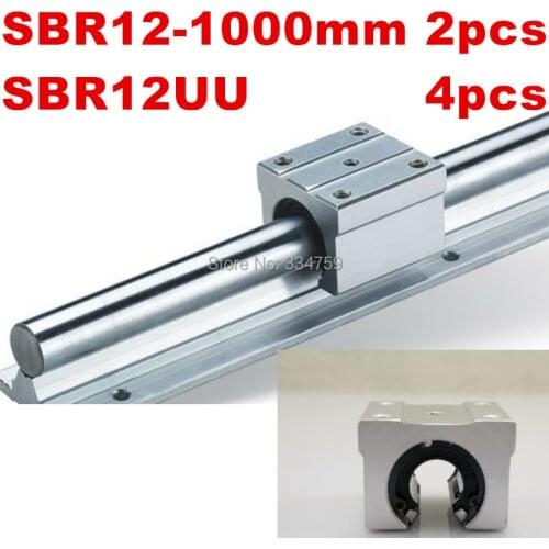 SBR12 linear guide:2 pcs SBR12 1000mm linear rail guide + 4 pcs SBR12 linear block cnc router 3d printer cnc parts