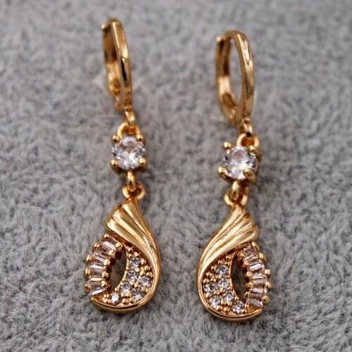 Classic Trendy Gold Copper Plated Dangle Drop Earrings White Stone For Women Girls Fashion Jewelry Accessories Wedding Gift