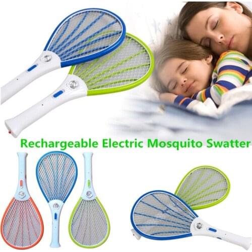 US Plug Rechargeable Electric Mosquito Swatter Insect Bug Electric Bat Pest Fly Mosquito Zapper Swatters Killer Racket With LED
