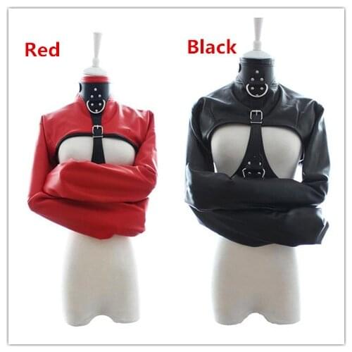 BDSM PU Leather Straitjacket Female Cupless Strait Jacket Womens Fetish Bondage Restraint Adults Sex Toys,Sexy Costumes Cosplay