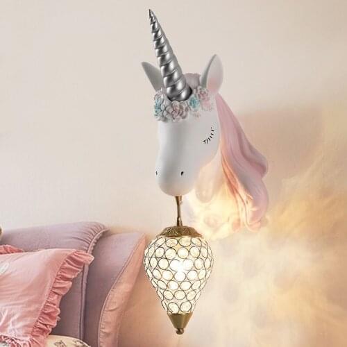 Modern Kids Room Wall Lamp Bedroom Bedside Lamp Girl Pink Creative Room led Sconce Wall Lights Boy Cartoon Unicorn Lamp