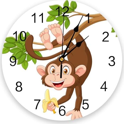 Modern Wall Clock Monkey Banana Tree Branches Leaves PVC Wall Clock Home Decor Bedroom Silent Oclock Watch Wall for Living Room