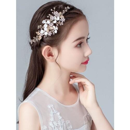 Golden Crystal Girls Hair Combs Jewellery Tiaras Fairy Kids Headpiece Bridal Hair Jewelry Wedding Hair Accessories