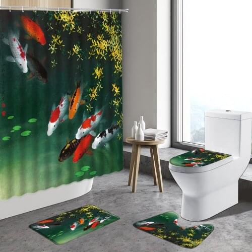 Spring Floral Fish Shower Curtain Color Carp Animal Flower Plant Landscape Bathroom Set Non-slip Carpet Toilet Bath Mats Rugs