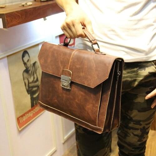 High quality brand retro box type crazy horse leather bag PU mens bag portable shoulder bag mens messenger bag