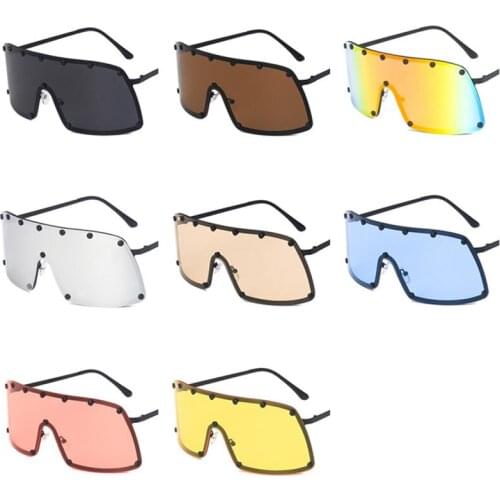Women & Men Sunglasses Siamese Lens Sun Glasses Oversize Frame Goggles Anti-UV Spectacles Rivet Eyeglasses Ornamental A