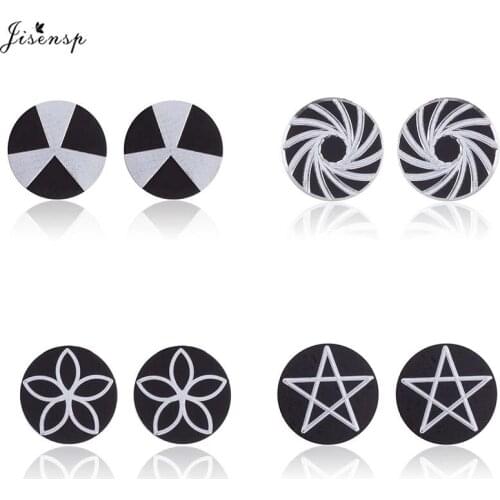 Jisensp Fashion Jewelry Geometric Symmetry Stainless Steel Earrings for Women Simple Round Star Stud Earrings Party Gift bijoux