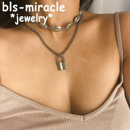 BOHO Multi-layer Lock Alloy Pendant Necklace For Women Fashion Simple Charm Necklaces & Pendants 2019 Female Ocean Jewelry