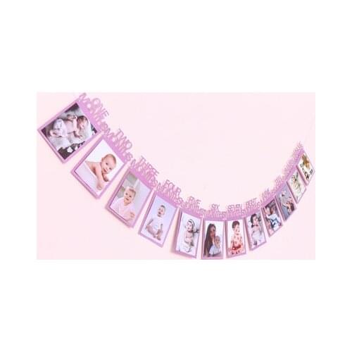 1 set 12 Months Photo Frame Baby Shower Hanging Banner Birthday Decor 1st Boy Girl One Year Baptism Party Supplies Gold Garland