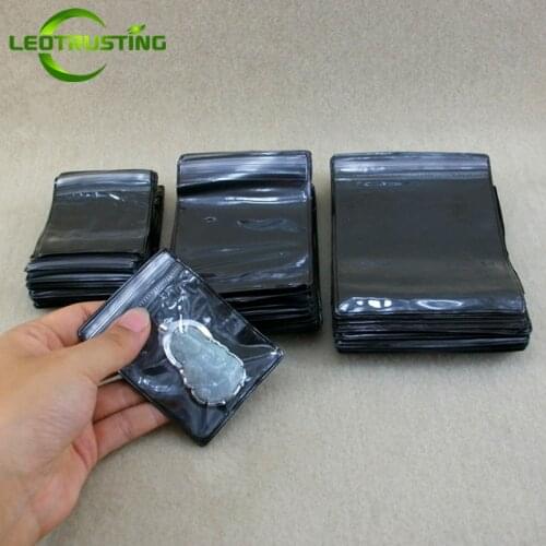 Leotrusting 100pcs One Side Clear Plastic Jewelry Zip-Lock Bag Black PVC Anti-oxidation Plastic Rings Beads Pearl Storage Bags