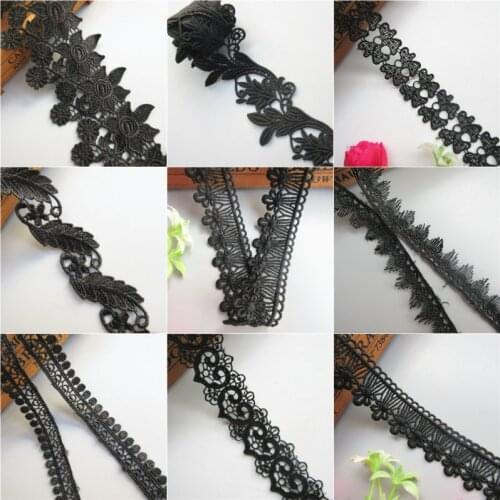 2yard/lot Black Flowers Embroidered Lace Trim Ribbon Fabric DIY Garment Accessories Sewing Supplies Craft For Costume Decoration