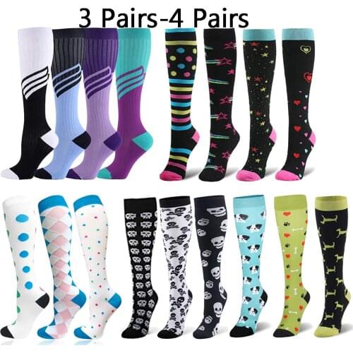 3/4 Pairs Multi Color Compression Stockings Leg Pressure Sports Travel Hot Sell Compress Socks Men Women Packaged For Sale