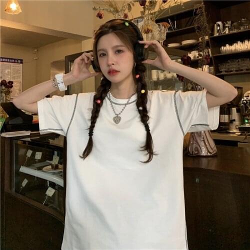 3 Sizes 100% Cotton Basic Solid Simple Fashion Casual Loose Call Match Oversized Women Top Tee Female T-shirts