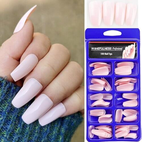 WAKEFULNESS 120pcs Ballerina Coffin Fake Nails Medium Square Nail Tips Full Cover False Nail Art Tips Acrylic Press On Nails