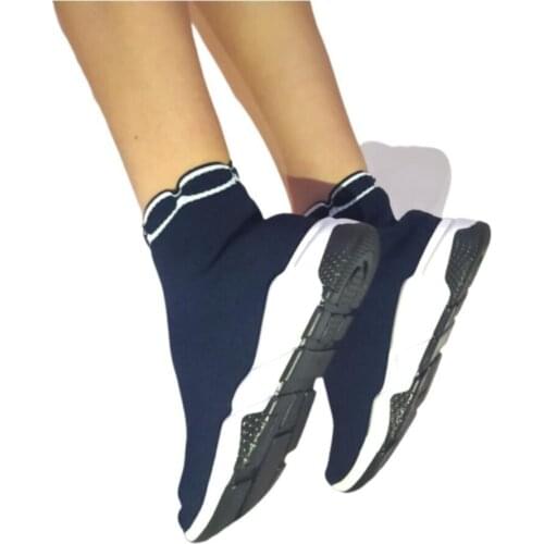 ASKA SHOES Women Navy Blue Knitwear Stretch Socks Boots Sneaker Casual Sport SHOES