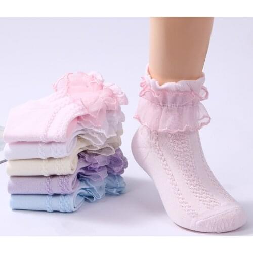 3 Pairs Kids Socks Spring Cotton Girls Dance Socks Mesh Trendy Elastic Cute Lace Flowers Ruffle Frilly Children Princess Sock