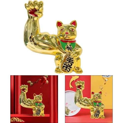 Resin Lucky Cat Figure Feng Shui Good Luck Cat Statue Office Table Display Decorative Collectibles