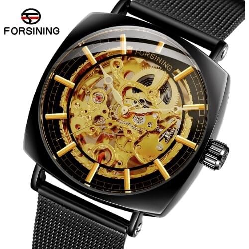 Forsining Mens Newest Stylish Mechanical Auatomatic Movement Skeleton Analog Watch with Stainless Steel Bracelet FSG8153M4