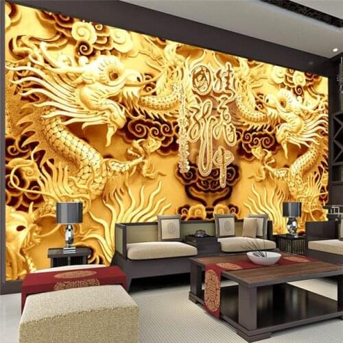 Custom Photo Wall Cloth 3D Embossed Golden Dragon Figure KTV Hotel Guest House Lobby Background Decoration Wallpaper Home Mural