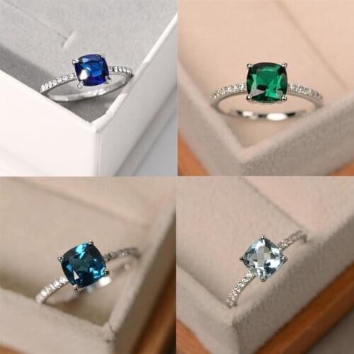 Exquisite 4 Colors Blue Zircon Wedding Ring For Women Squre Crystal Fashion Rings Jewelry Hand Accessories Size 6-10