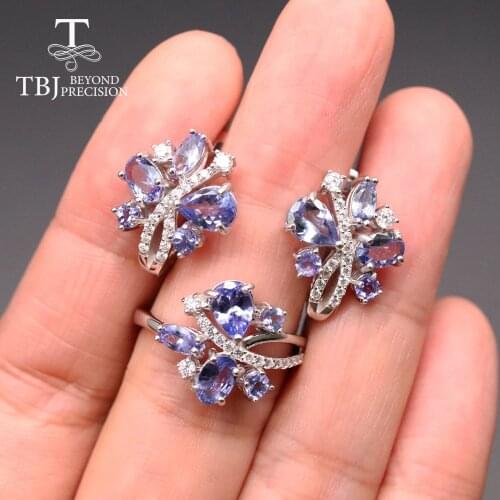 Natural Tanzanite gemstone Jewelry set, light blue tanzania gemstone earring Ring 925 sterling silver fine jewelry for women
